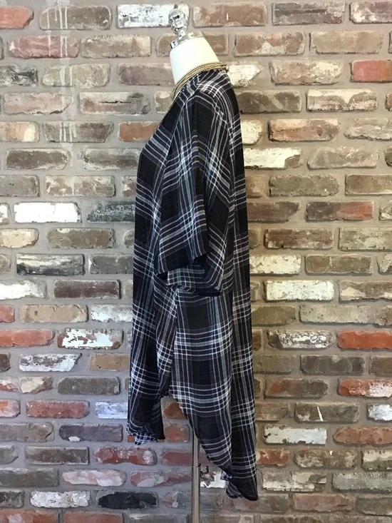 TORRID Women's Black Teal Burgundy White Plaid Open Front Kimono Cardigan 1X - Picture 3 of 6